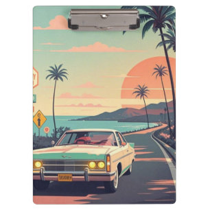 Carpeta De Pinza Vehículo vintage de estilo retro en la carretera d