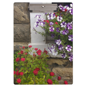 Carpeta De Pinza Ventana de cabaña escocesa con petunias y rosas