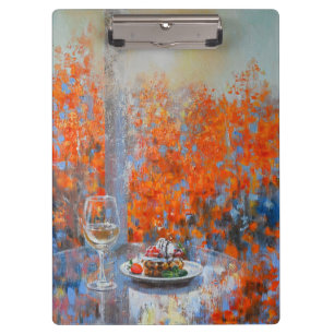 Carpeta De Pinza Ventana de otoño con vino y postre