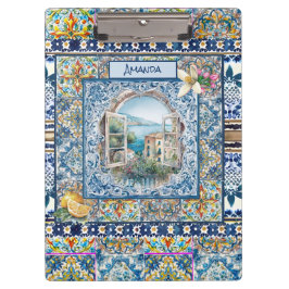 Carpeta De Pinza verano azulejos azules florales italianos cítricos