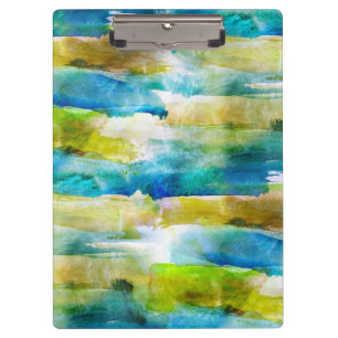 Carpeta De Pinza Verde abstracto de la acuarela, azul