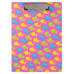 Carpeta De Pinza Verde Amarillo Azul Rosa Peces Animales Mar Verano