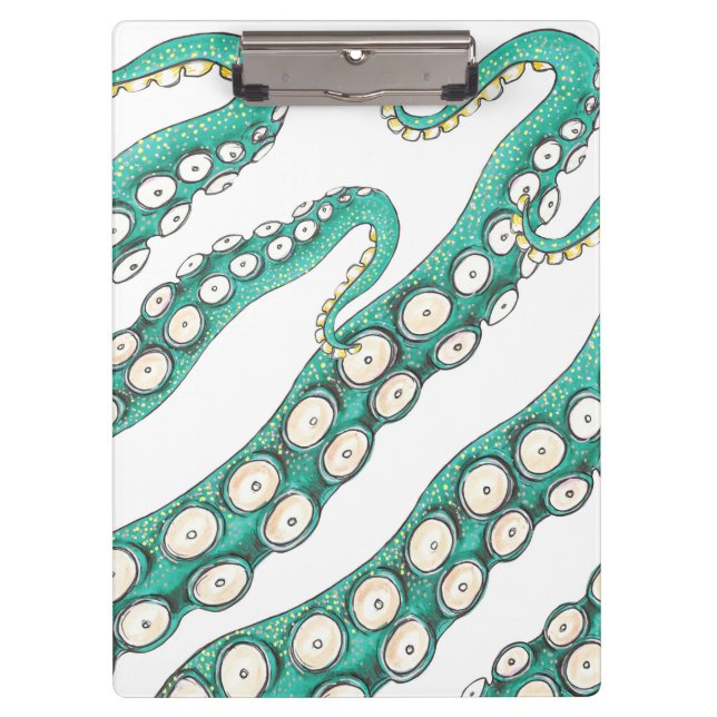 Carpeta De Pinza Verde azulado Kraken Octopus Tentacles Arte de tin (Anverso)