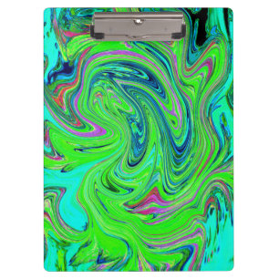 Carpeta De Pinza Verde Lima y Arte Abstracto Retro Groovy Azul