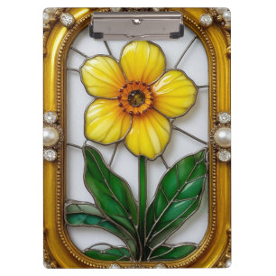 Carpeta De Pinza Vidrio Artístico Pintado con Flor Vibrante