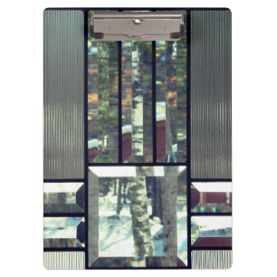 Carpeta De Pinza Vidrio biselado metálico estilo plata negro modern