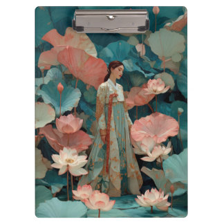 Carpeta De Pinza Vintage Impasto Hanbok and Pink Lotus