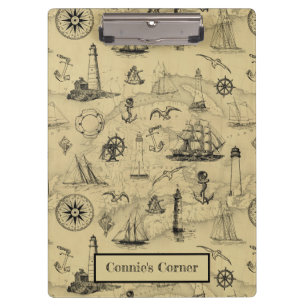 Carpeta De Pinza Vintage Nautical Old Map Pattern Add Your Name
