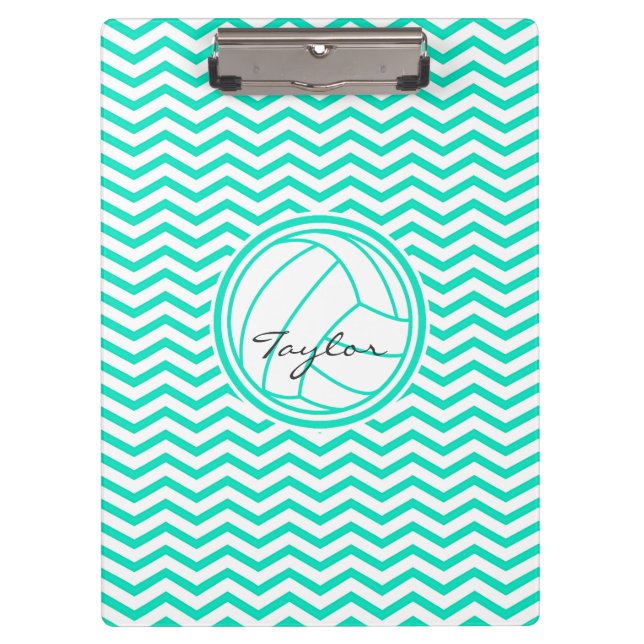 Carpeta De Pinza Voleibol personalizado; Aqua Green Chevron (Anverso)