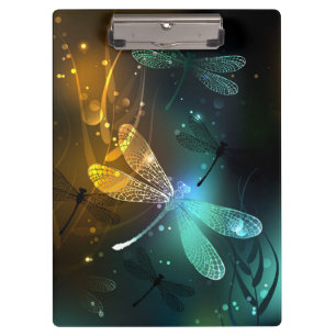 Carpeta De Pinza Vuelo de libélula luminosa verde