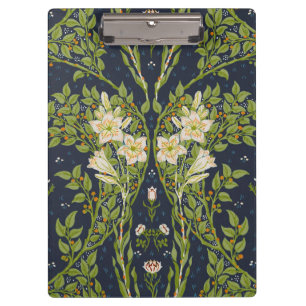 Carpeta De Pinza Walter Crane Vintage Navy Patrón de Lirio Blanco