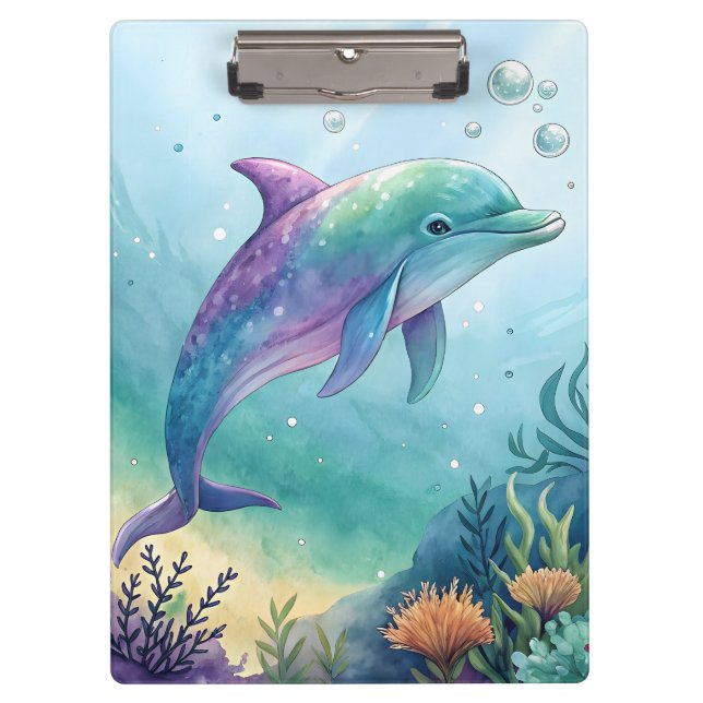 Carpeta De Pinza Watercolor painted dolphin (Anverso)