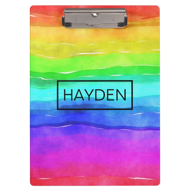 Carpeta De Pinza Watercolor Rainbow Stripes Personalised (Anverso)