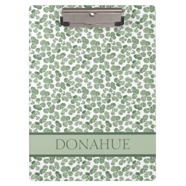 Carpeta De Pinza Watercolor Shamrock St. Patrick's Clover Patterned (Anverso)