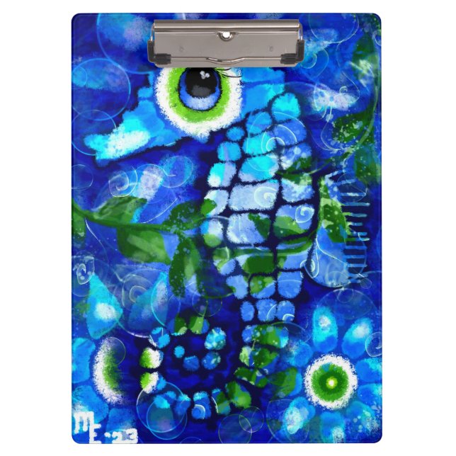 Carpeta De Pinza Whimsical Abstract Seahors Blue Verde azulado Gree (Anverso)