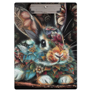 Carpeta De Pinza Whimsical Bunny Rabbit Floral Resumen Verde azulad