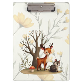 Carpeta De Pinza Whimsical Deer & Hedgehog Clipboard