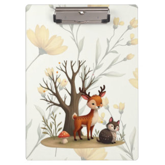 Carpeta De Pinza Whimsical Deer & Hedgehog Clipboard 