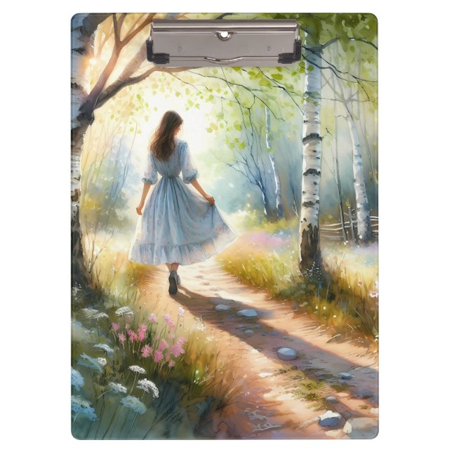 Carpeta De Pinza Whimsical Girl Dancing Through Birch Forest (Anverso)