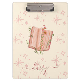 Carpeta De Pinza Whimsical Pink Book & Stars Personalized