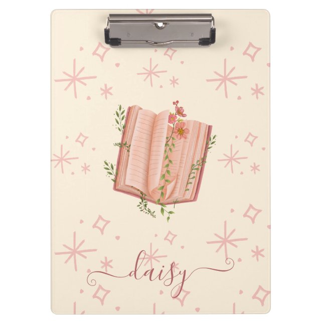 Carpeta De Pinza Whimsical Pink Book & Stars Personalized (Anverso)
