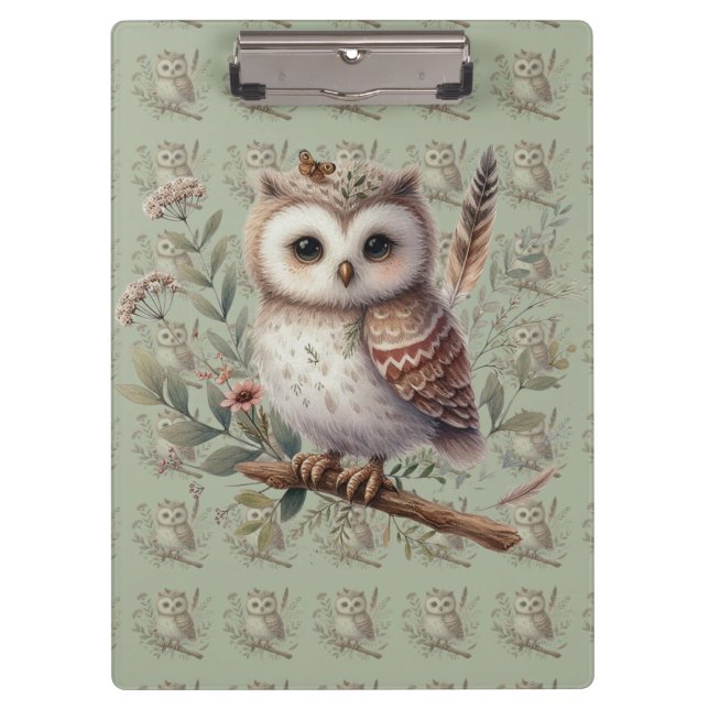 Carpeta De Pinza Whimsical Woodland Owl Botanical Illustration (Anverso)