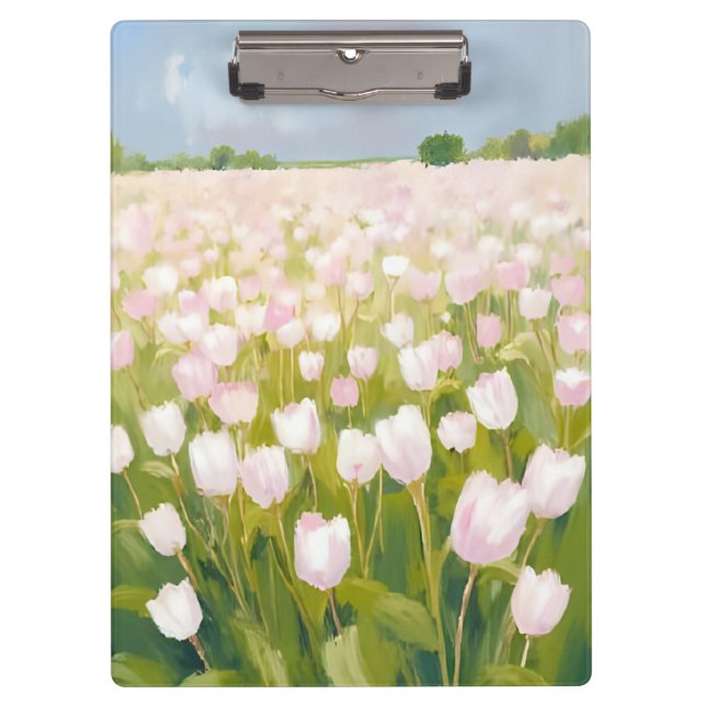 Carpeta De Pinza White Tulips Flower Field Painting (Anverso)