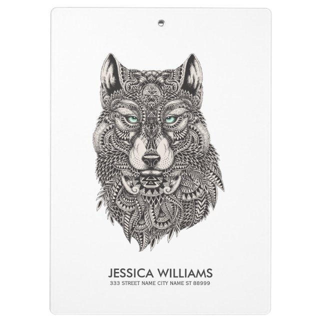 Carpeta De Pinza Wolf Head Black Ornate Ilustracion (Reverso)