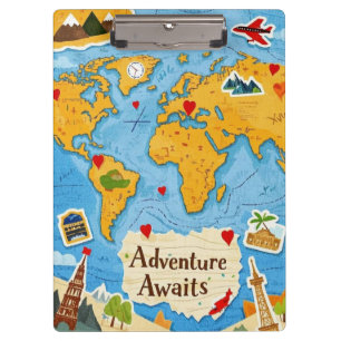 Carpeta De Pinza World Map Heart Pins Adventure