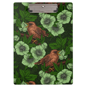 Carpeta De Pinza Wren y hellebore en verde oscuro