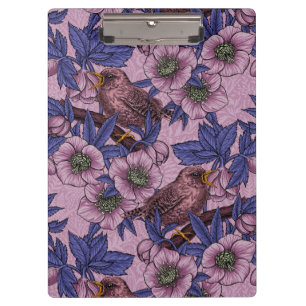 Carpeta De Pinza Wren y hellebore, rosa y violeta
