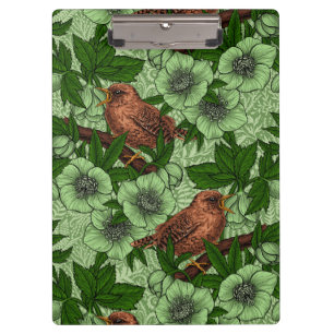 Carpeta De Pinza Wren y hellebore, verde claro