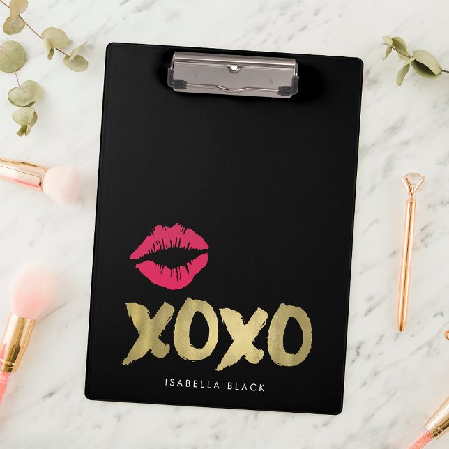 Carpeta De Pinza XOXO Faux Gold & Pink Lips | Black (Subido por el creador)