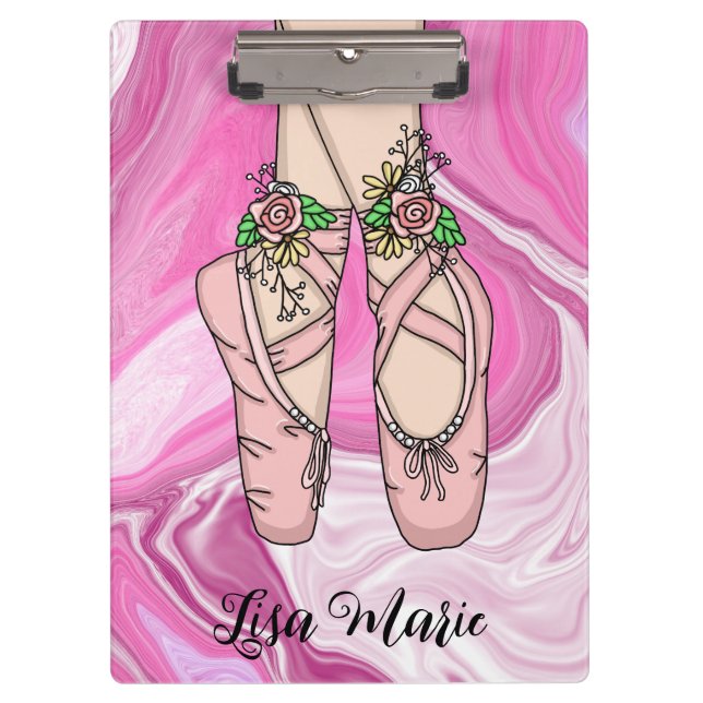 Carpeta De Pinza Zapatillas de ballet personalizadas Mármol rosa y  (Anverso)