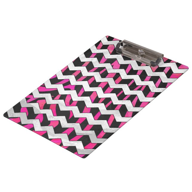 Carpeta De Pinza Zebra Chevron negro y rosa caliente (Angular)