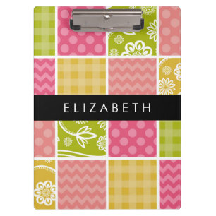 Carpeta De Pinza Zigzag, Chevron, Polka Dots, Gingham, Su Nombre