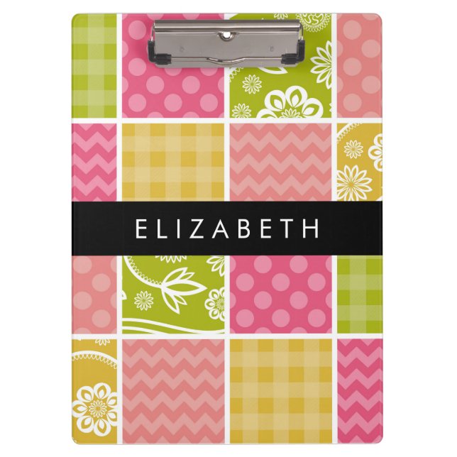 Carpeta De Pinza Zigzag, Chevron, Polka Dots, Gingham, Su Nombre (Anverso)