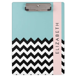 Carpeta De Pinza Zigzag negro y blanco, chevron, azul, tu nombre