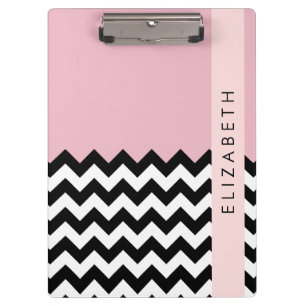 Carpeta De Pinza Zigzag negro y blanco, chevron, rosado, tu nombre