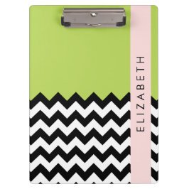 Carpeta De Pinza Zigzag negro y blanco, chevron, verde, tu nombre