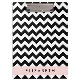 Carpeta De Pinza Zigzag negro y blanco, patrón de cheurón, nombre