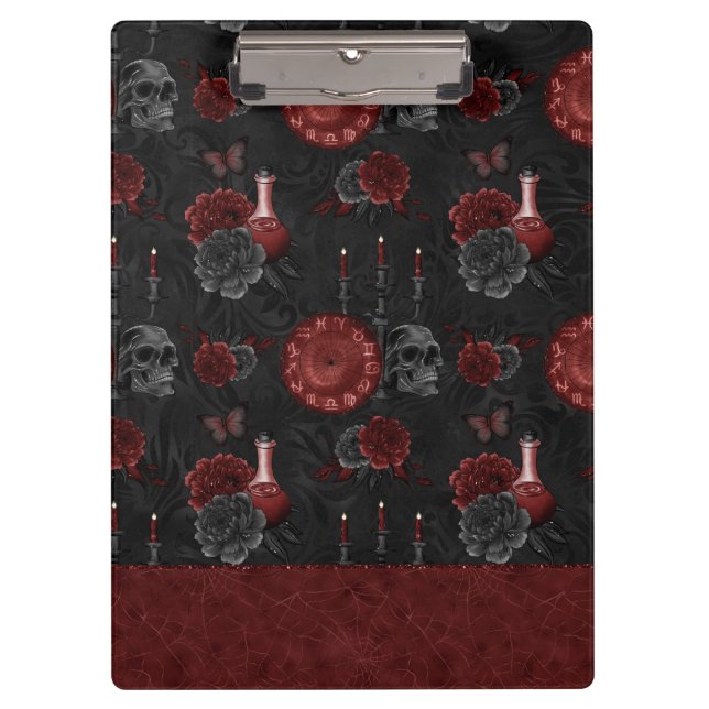 Carpeta De Pinza Zodiac Magic Crimson | Rosa Henna Red Gothic Skull (Anverso)