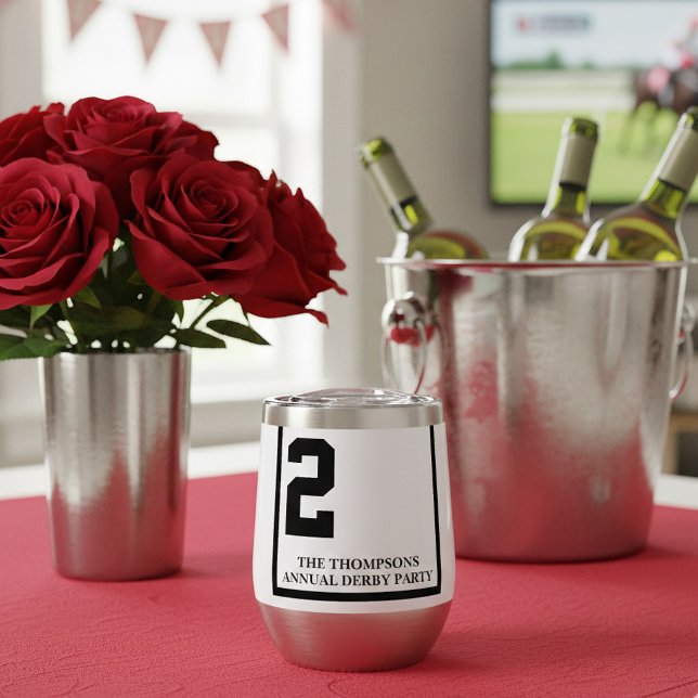 Carrera de caballos Derby Derby White 2 personaliz (Celebrate your annual Derby party in style with these custom thermal wine tumblers!)