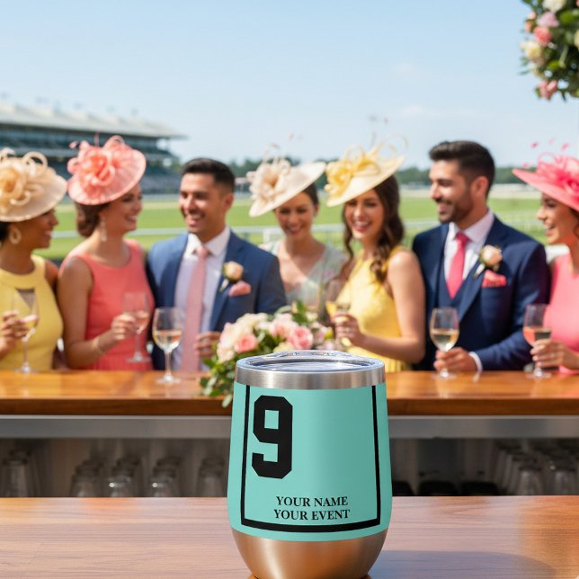 Carrera de caballos turquesa 9 Derby personalizado (Personalized party favors for your event at the horse races. Gift your guests reusable wine tumblers)