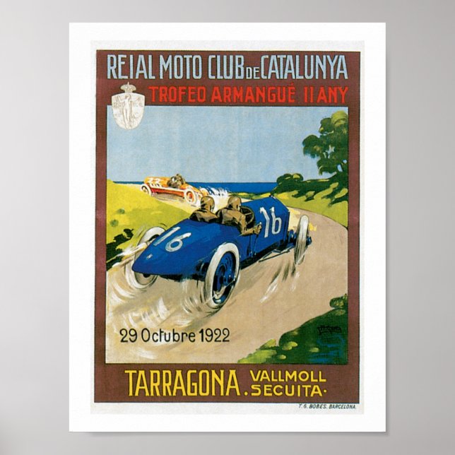 Carreras coches 1922 Poster de impresión de arte a (Frente)