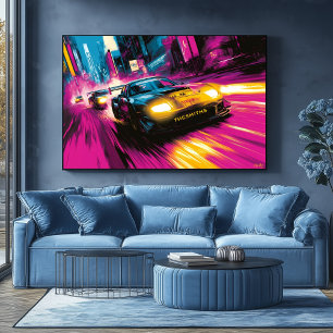 Carreras de arte pop Auto Neon City Wall Art