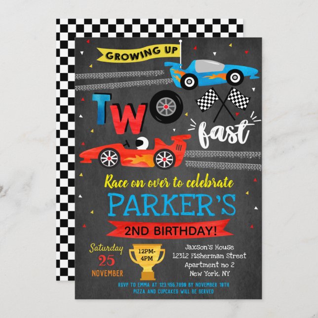 Carreras de coches de carreras dos invitaciones rá (Anverso / Reverso)