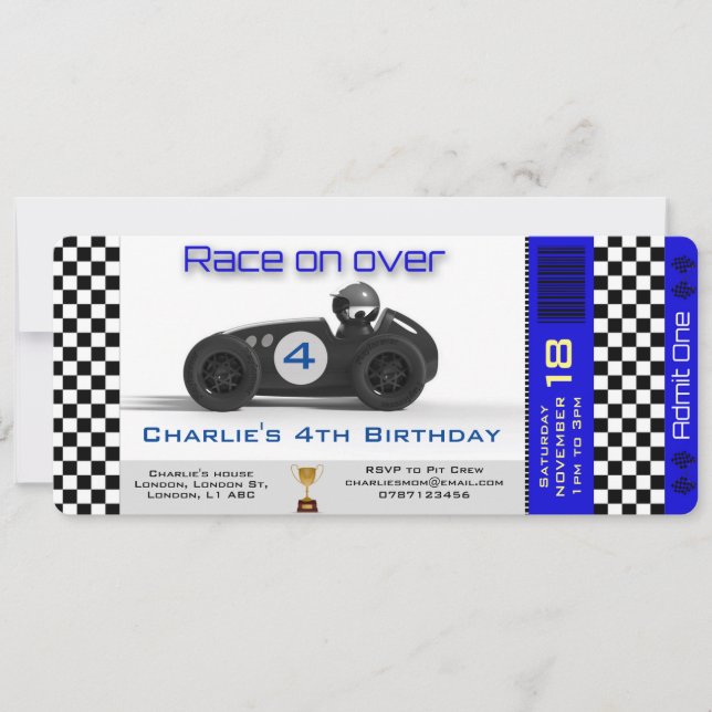 Carreras de invitación de cumpleaños tema de coche (Anverso)