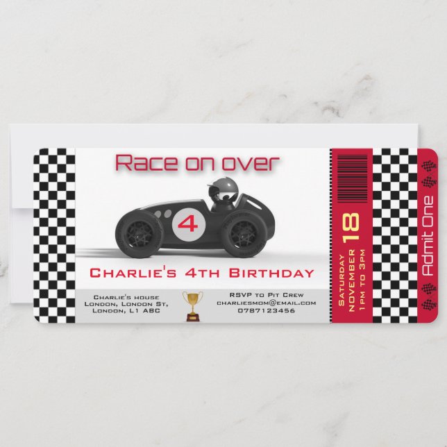 Carreras de invitación de cumpleaños tema de coche (Anverso)
