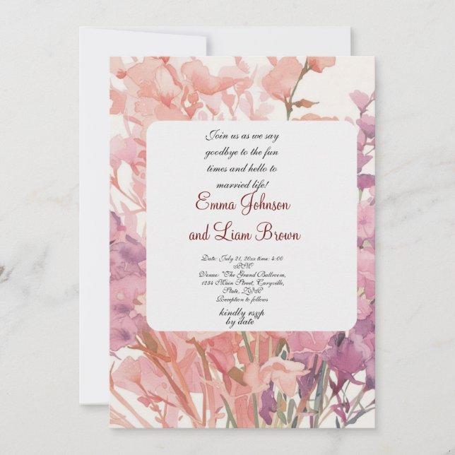 carreta de invitación a la boda rosa pequeño petal (Anverso)
